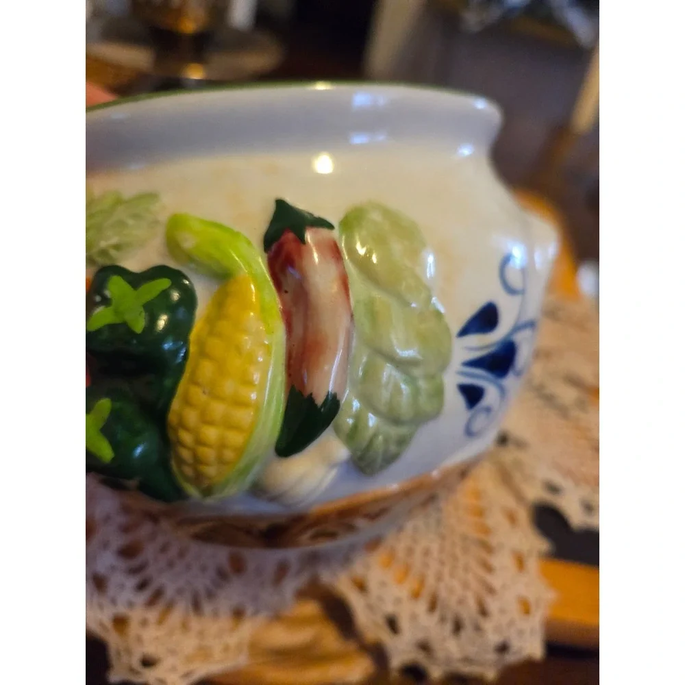 vintage handpainted ceramic vegetable covered dish. Cottagecore  GrannyCore Farm